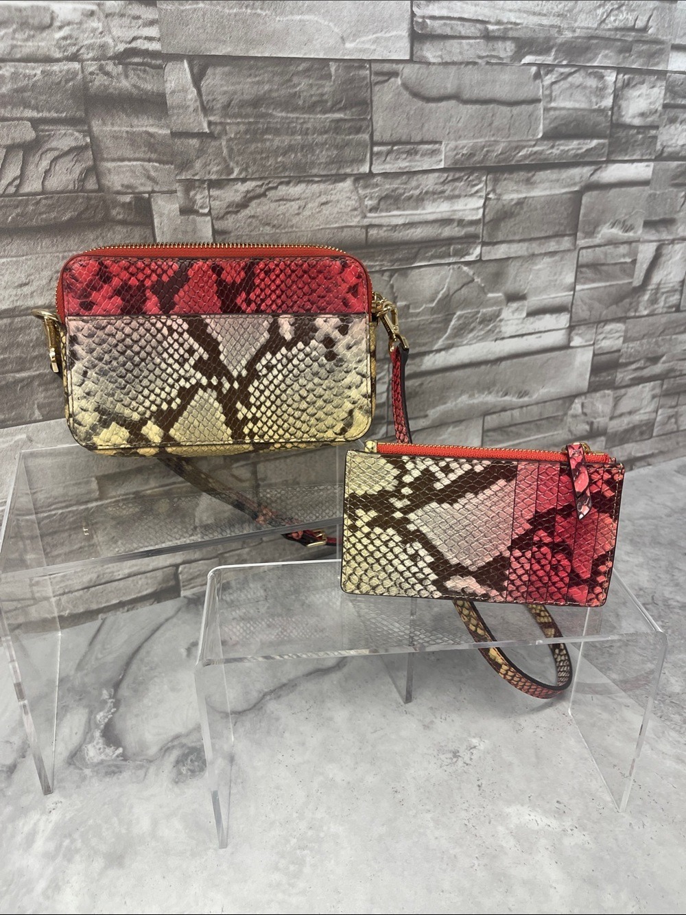 Michael Kors Small Double Zip Camera Crossbody & Matching Wallet Dahlia Snake - Picture 5 of 12